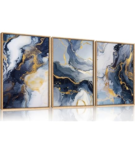 テクスチャーアート 3 triangle gold-blue kmarth.k Amazon.com: Celestdeco Navy Blue and Gold Framed Canvas Wall Art