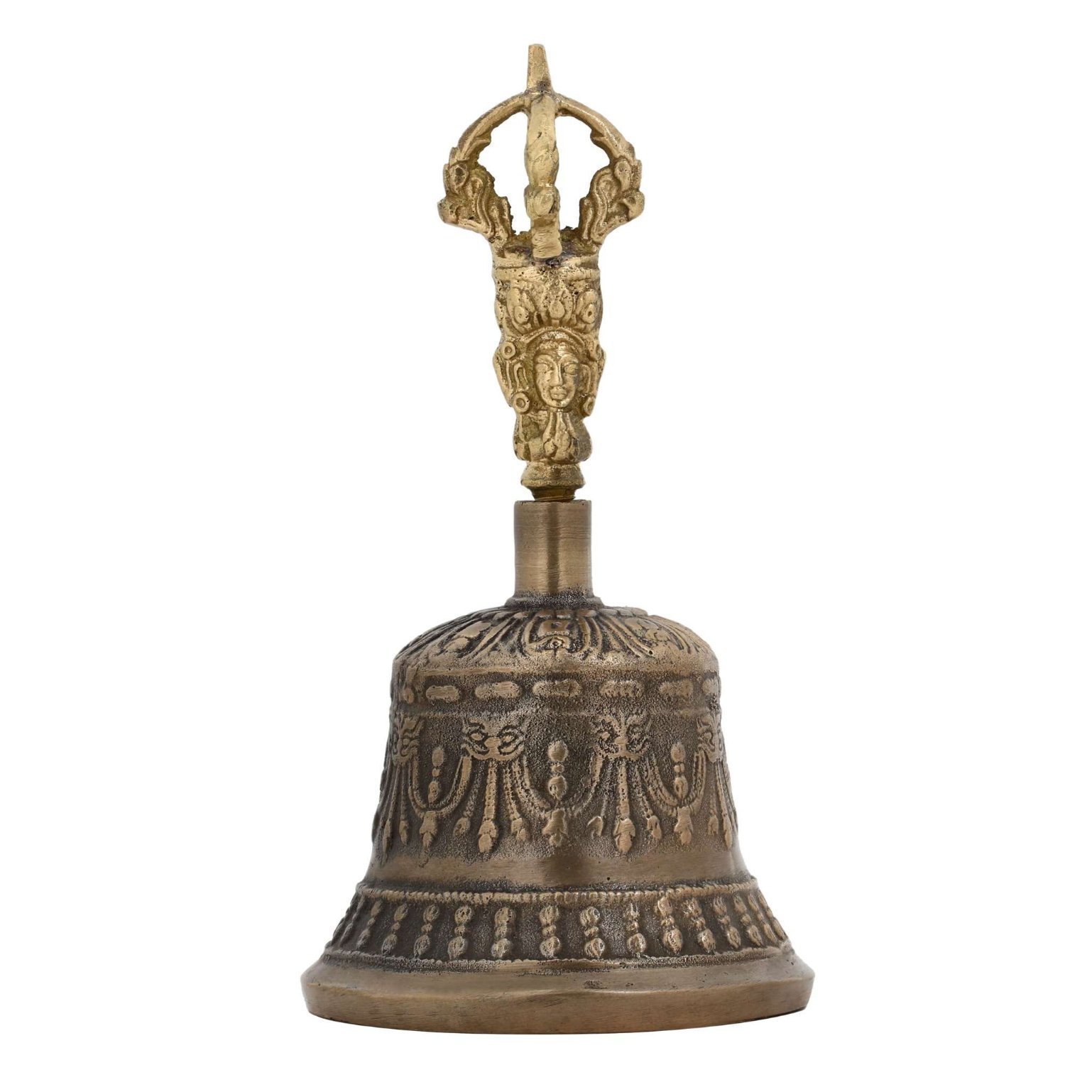 Purpledip Spiritual Buddhist Tibetan Brass Bell with Dorje Handle For Self Healing Meditation Prayer and Yoga, Religious Gift (10680) โ image 1