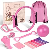 Home Pilates kit for Women with 5 Resistance Bands, Pilates Magic Circle Ring and Ball Set Accessories, Home Workout Equipment Essentials Starter Kit for Beginners, Full Body Toning Flexibility