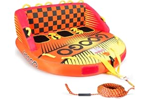 GOOGO 2/4 Person Towable Tube for Boating, Inflatable Water Sports Towable Tube with EVA Foam Seat Pads, Speed Safety Valve, 