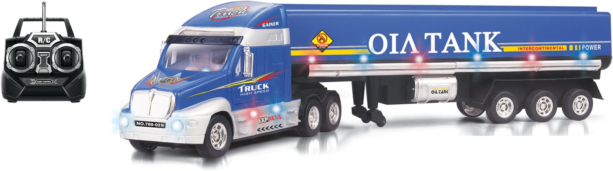 Cottontail 29" 4CH RC Big Rig Large Blue Container Truck with Music and Lights Remote Control Battery-Operated
