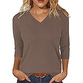 JomeDesign Womens Sweaters 3/4 Sleeve Pullover Tops V Neck Blouses Business Casual Fashion Clothes
