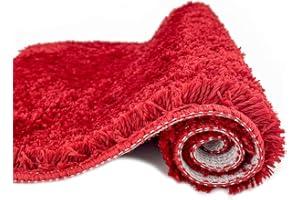 Eanpet Shaggy Bathroom Rugs Non-Slip Chenille Bath Mat for Bathroom Microfiber Water Absorbent Soft Bathroom Mats Shower Mat Machine Washable Bath Rug for Kids Shower Tub,16" x 24",Red
