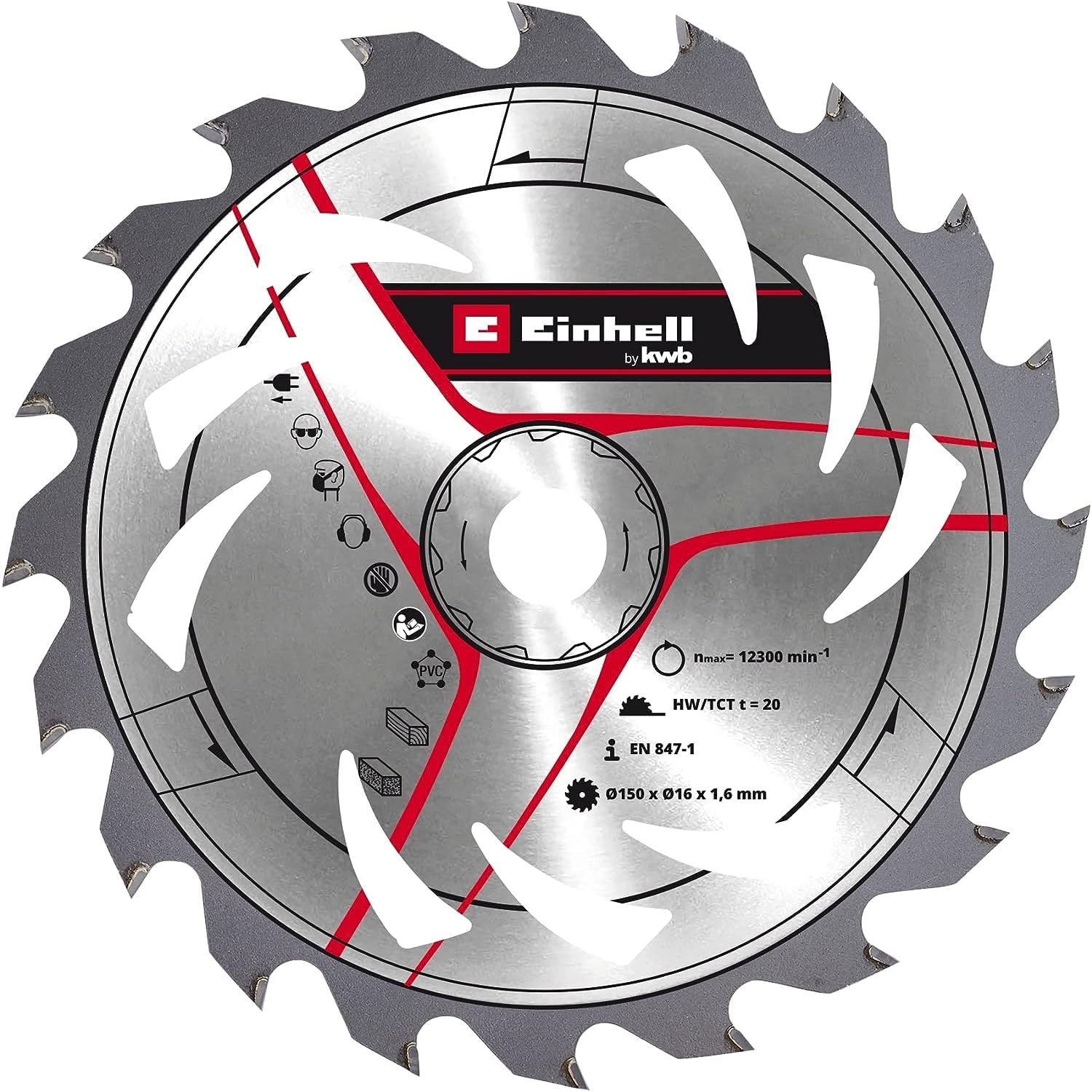 Original Einhell Circular Saw Blade 150 x 16 (Saw Accessories, Diameter 150 mm, Intake 16 mm, 20 Set Teeth, Cutting Width 1.6 mm, Carbide Tipped for Cordless Hand Circular Saws)