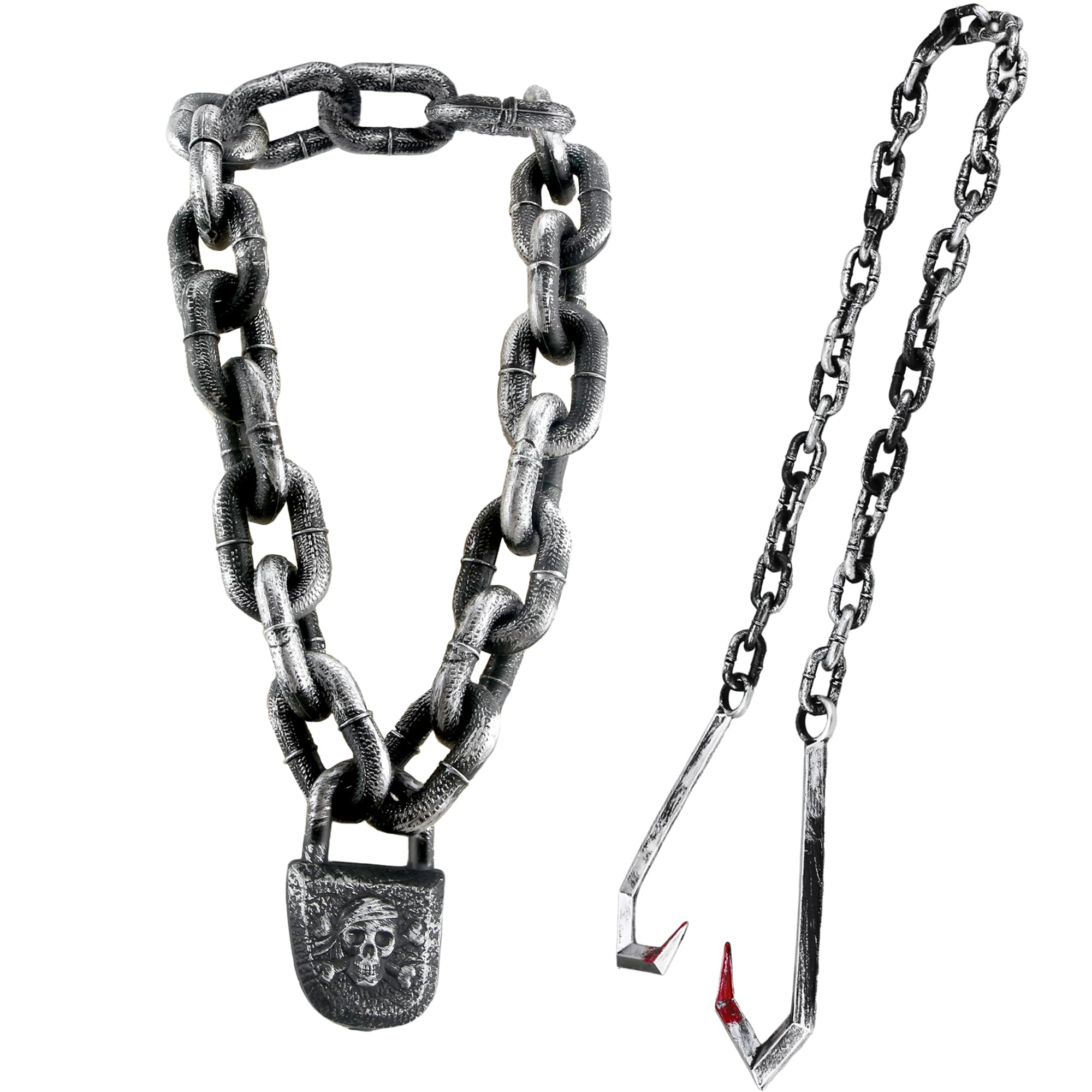 Photo 1 of 2 Pcs Halloween Chains Plastic Chain Links with Hooks Lock Scary Prison Chain Props for Halloween Party Dress Up Cosplay Accessory, 2 Styles