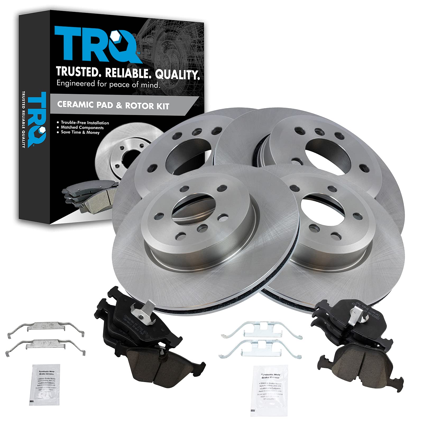 TRQ Front and Rear Brake Pad & Rotor Kit Brake Pads Brake Rotor Ceramic ...