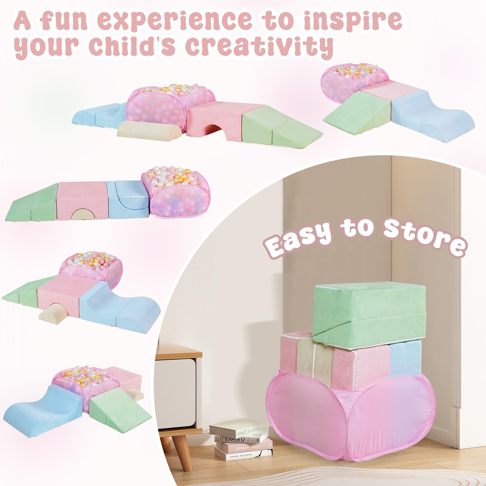 Parkside Wind Foam Climbing Blocks Set with Pop Up Ball Pit, Toddler Climbing Toys Indoor, Kids Soft Play Climb and Crawl Activity Playset for 0-3 Years Old, Foldable for Space-Saving Storage