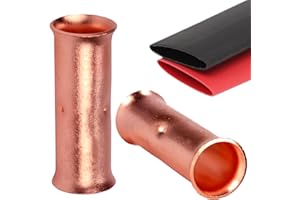 SVAAR 0 Gauge Flared Barrel Butt Splice Connectors Kit 12PCS 1/0 AWG Non-Insulated Butt Connectors Bare Pure Copper Flared Compression Butt Splices Crimp Butt Terminals + 12PCS Heat Shrinks