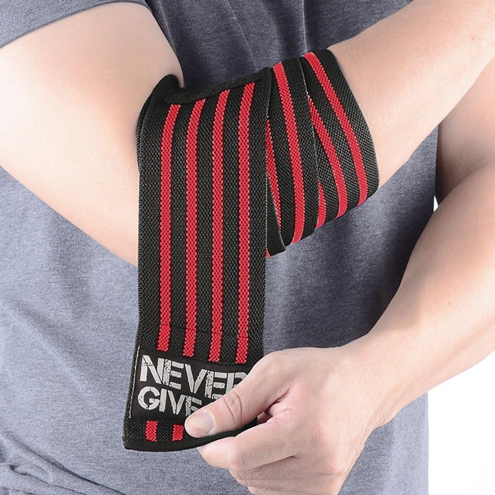 HYFAN Professional Elbow Wraps Elastic Straps Brace Support Protector for Weightlifting Workout Bodybuilding Gym Fitness (Four Stripe, Red) : Sports & Outdoors