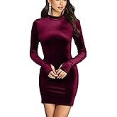Mizoci Women's Sexy Bodycon Long Sleeve Elegant Velvet Mock Neck Mini Club Party Dress