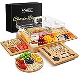 CAWIU Charcuterie Board with Lid – Large Bamboo Cheese Board Set with Utensils & Drawers – Housewarming, Wedding Gifts for Couples, Serving Tray with Cover (Cream)