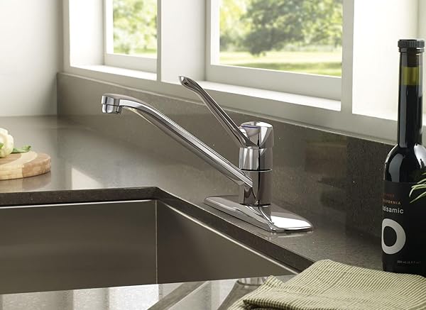MOEN CHATEAU CHROME ONE-HANDLE LOW ARC KITCHEN FAUCET FOR 3-HOLE SINKS, 7425