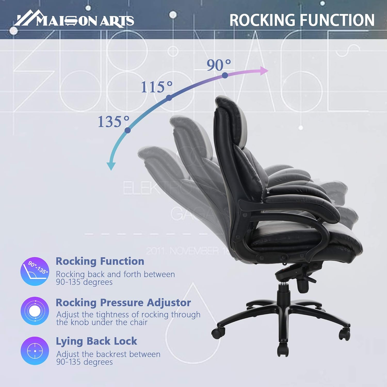 MAISON ARTS Big and Tall Executive Office Chair, Ergonomic High Back Bonded Leather Massage Computer Desk Chair Task Swivel Chair with Rocking Function and Heavy Duty Metal Base for Home Office, 400LB: Kitchen & Dining