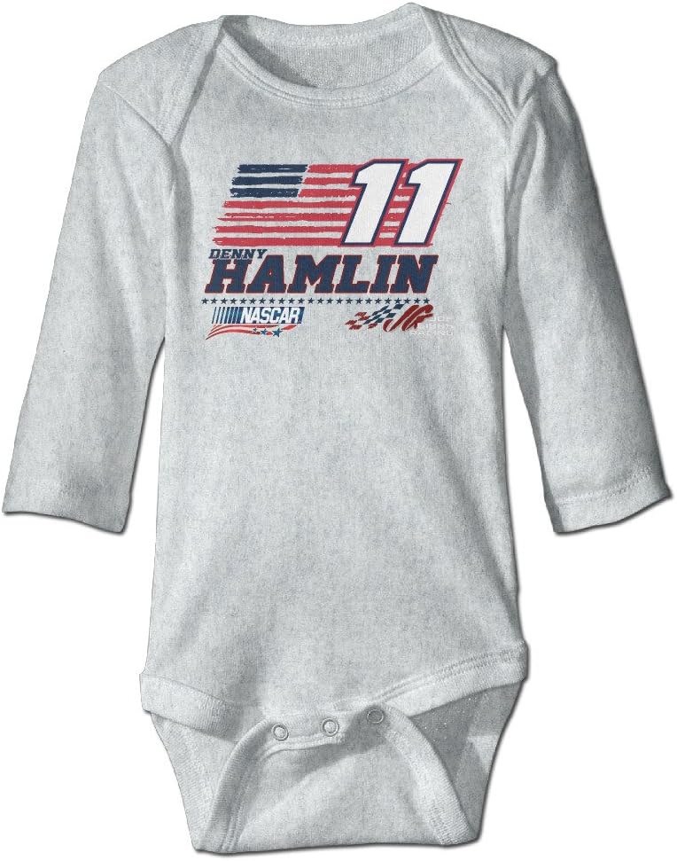 Kids Baby 2016 NASCAR Denny Hamlin USA Flag Long-sleeve Romper Jumpsuit Ash