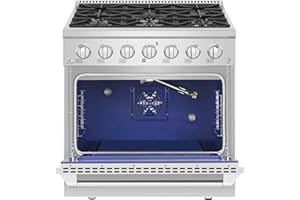 Empava 36 In. Freestanding Slide-In Gas Range, 5.2 cu. ft. Pro-Style Single Oven with 6 Sealed Ultra High-Low Burners Heavy Duty Grates in Stainless Steel