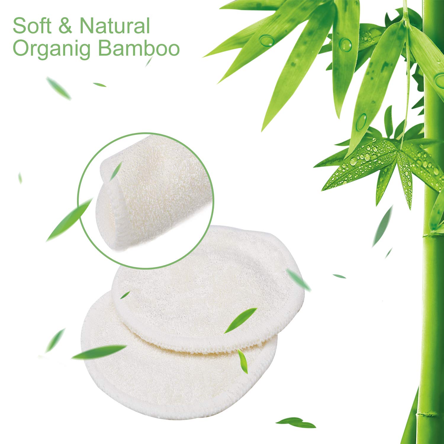Reusable Makeup Remover Pads -18 Packs Washable Organic Cotton Rounds - Soft Natural Bamboo Face Pads - 2 Layers Facial Pads Cleansing Wipe Cloth with Laundry Bag (Bamboo Velour)