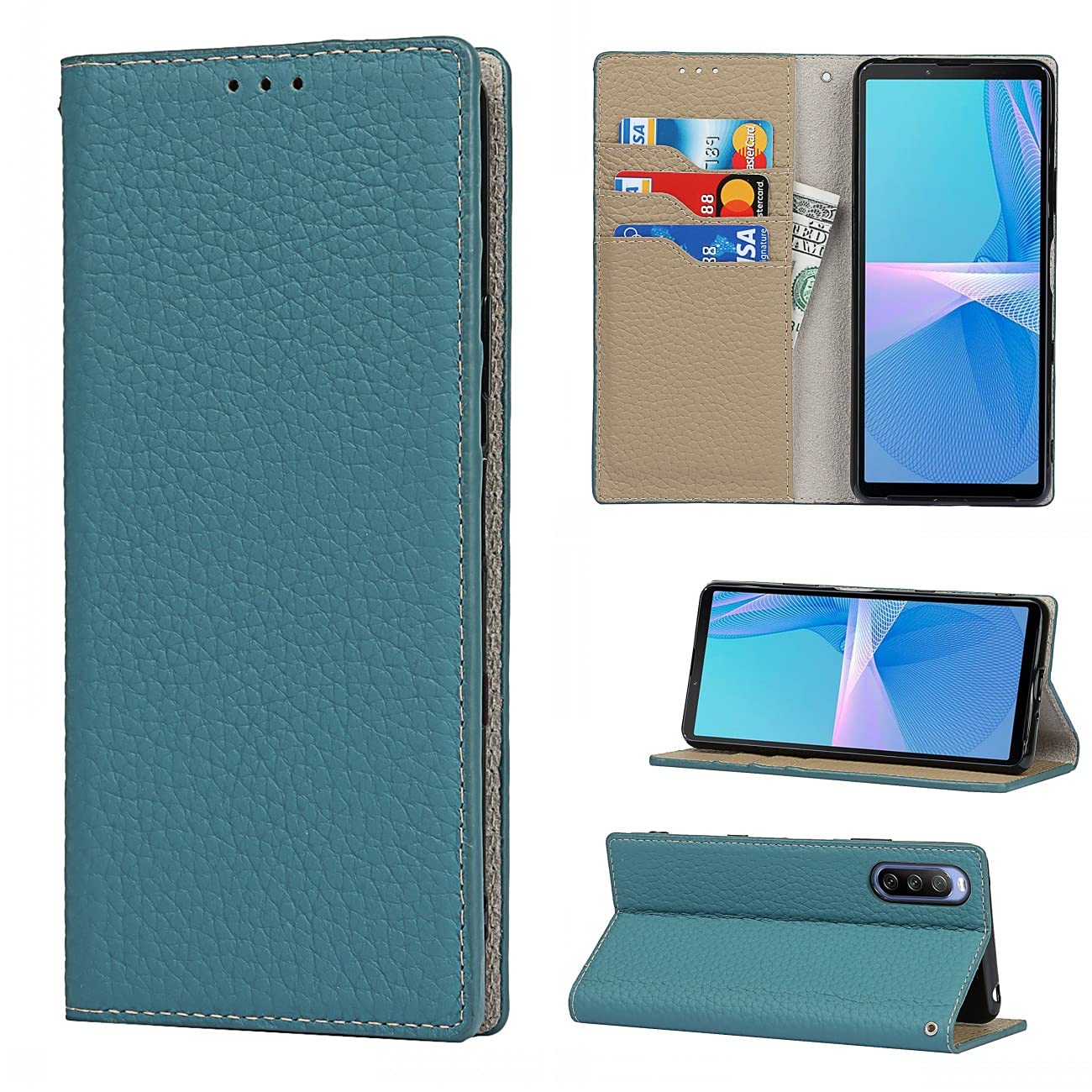 Copmob Phone Case Sony 10 III,Genuine Leather Flip Wallet Case,[3 Card Slots][Magnetic Closure][RFID-Blocking],Protective Case Cover for Sony Xperia 10 III - Sky Blue