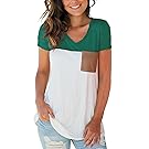 COMAMUY Color Block Stripe T Shirt Short Sleeve Casual Loose Fit Tee(Green-XXL)