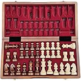 15-Inch Magnetic Wooden Chess Set with Portable Folding Board Extra Queens, and Storage Slots for Adults and Kids, Classic Game Set for Travel & Home,Best Gift for Chess Enthusiasts