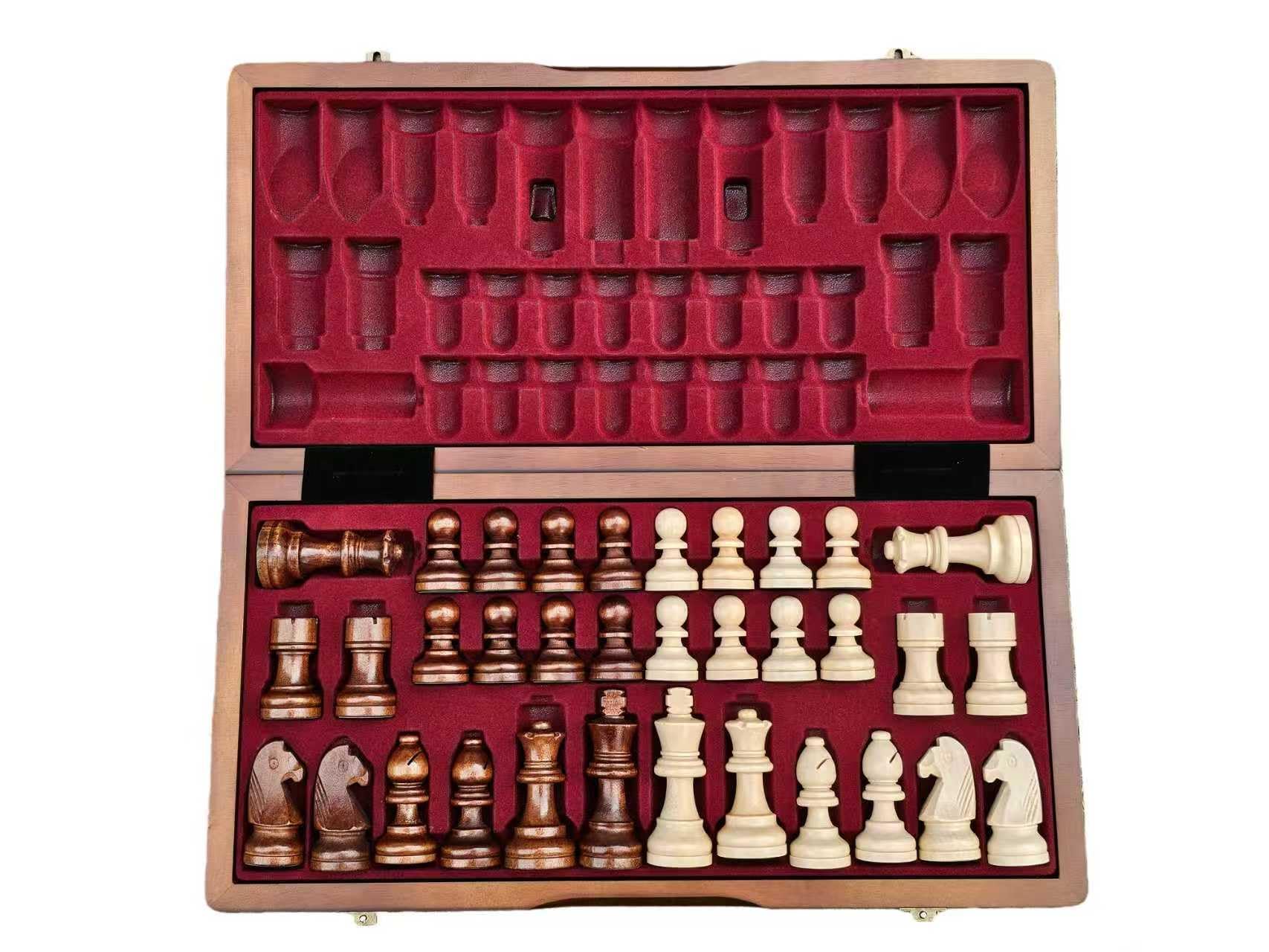 15-Inch Magnetic Wooden Chess Set with Portable Folding Board Extra Queens, and Storage Slots for Adults and Kids, Classic Game Set for Travel & Home,Best Gift for Chess Enthusiasts