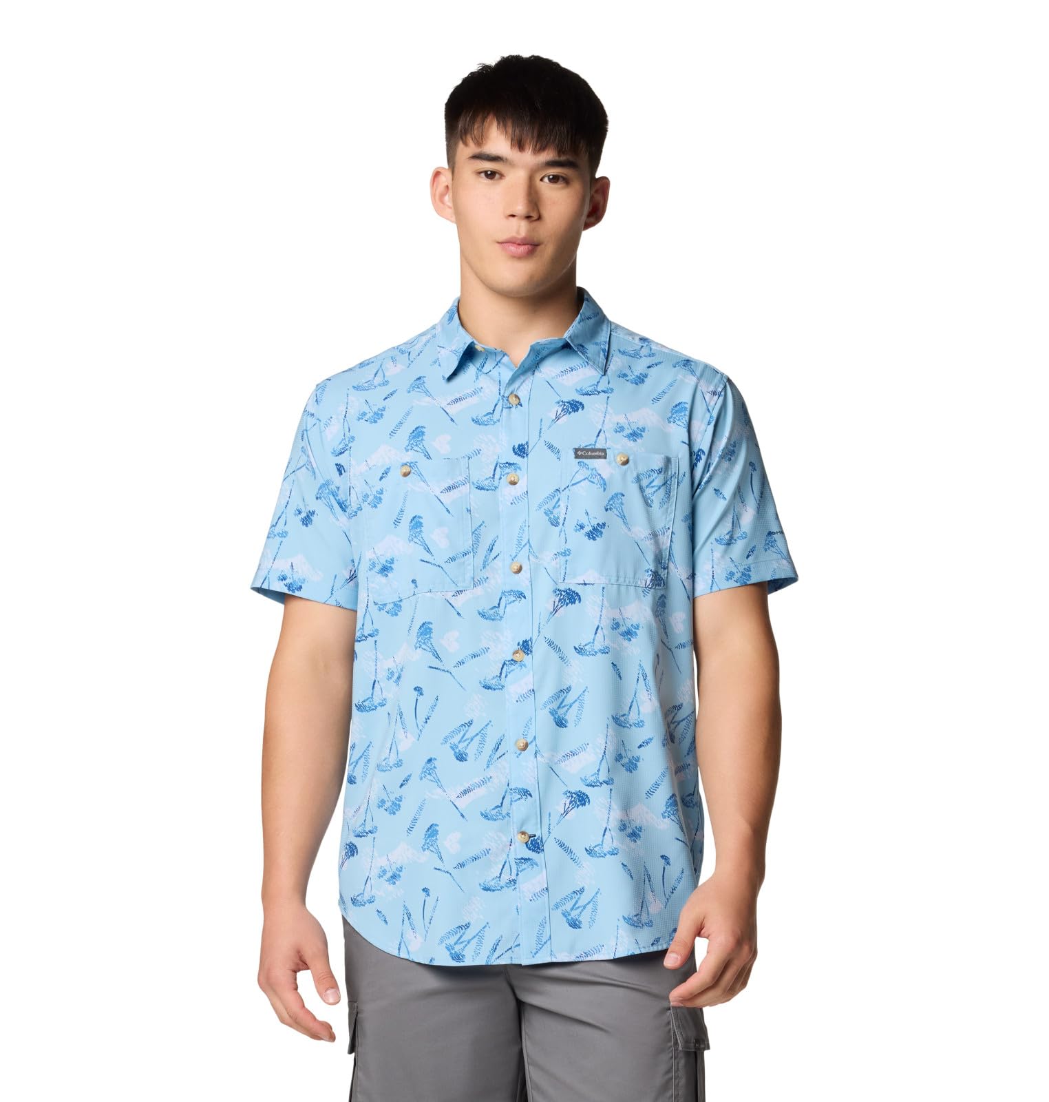 Columbia Men’s Utilizer Printed Woven Short Sleeve, Ripple Blue Yarrow Mirage, XX-Large