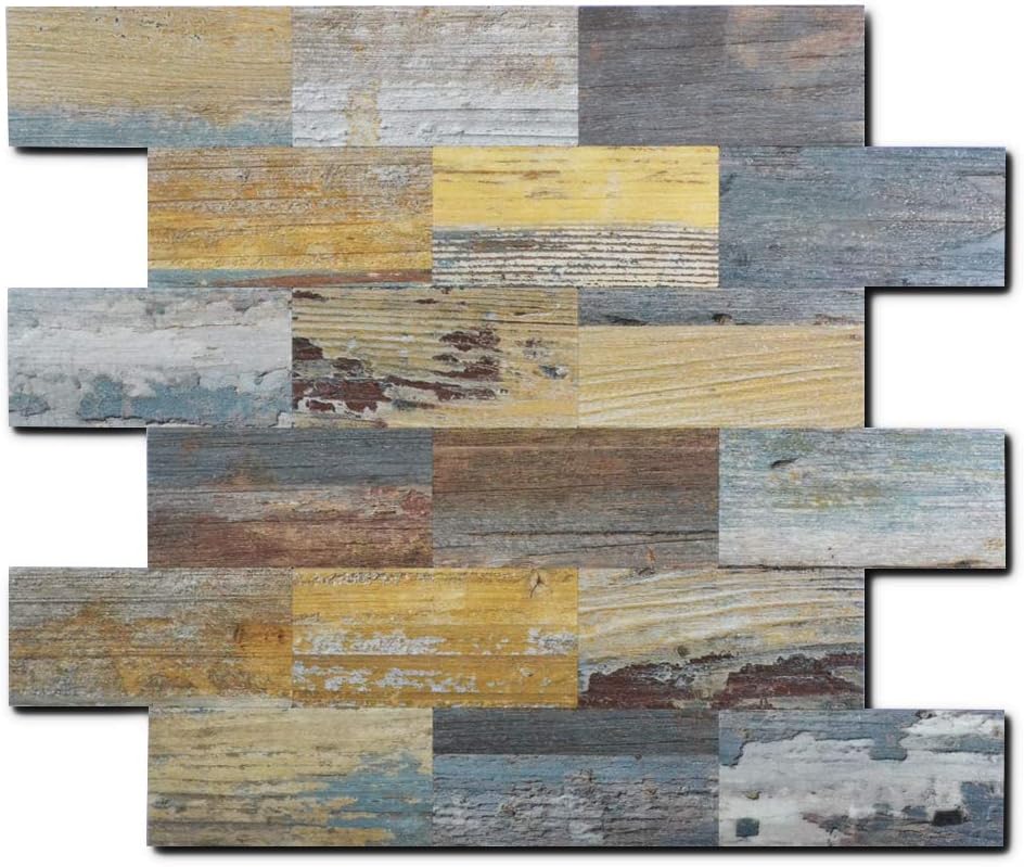 Peel and Stick Wall Tile Backsplash, PVC Mix Rustic Backsplash Wood Tile for Kitchen Peel and Stick (13" X 11", 5 Sheets)