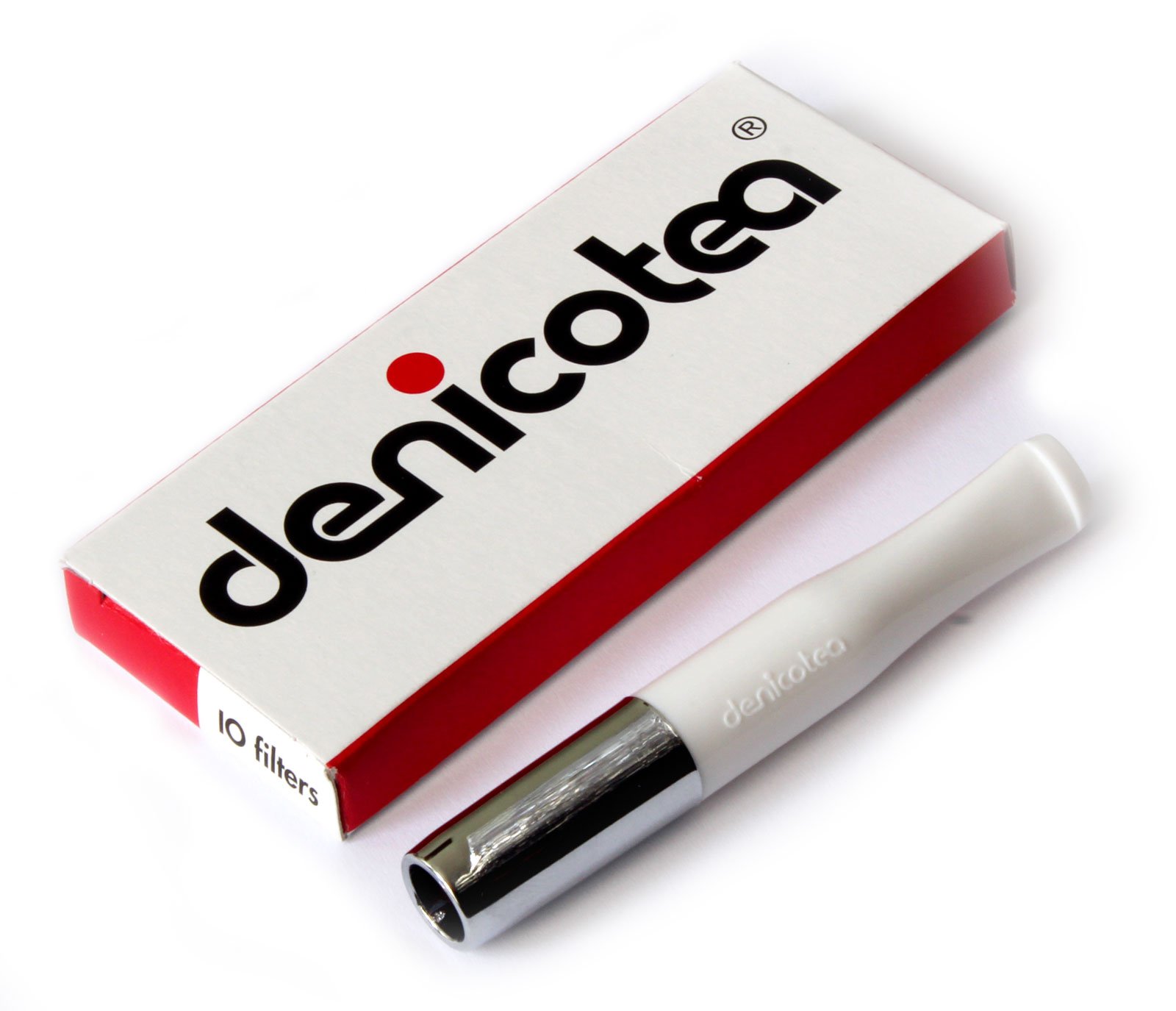 Denicotea White and Silver Cigarette Holder with 10 Extra Filters