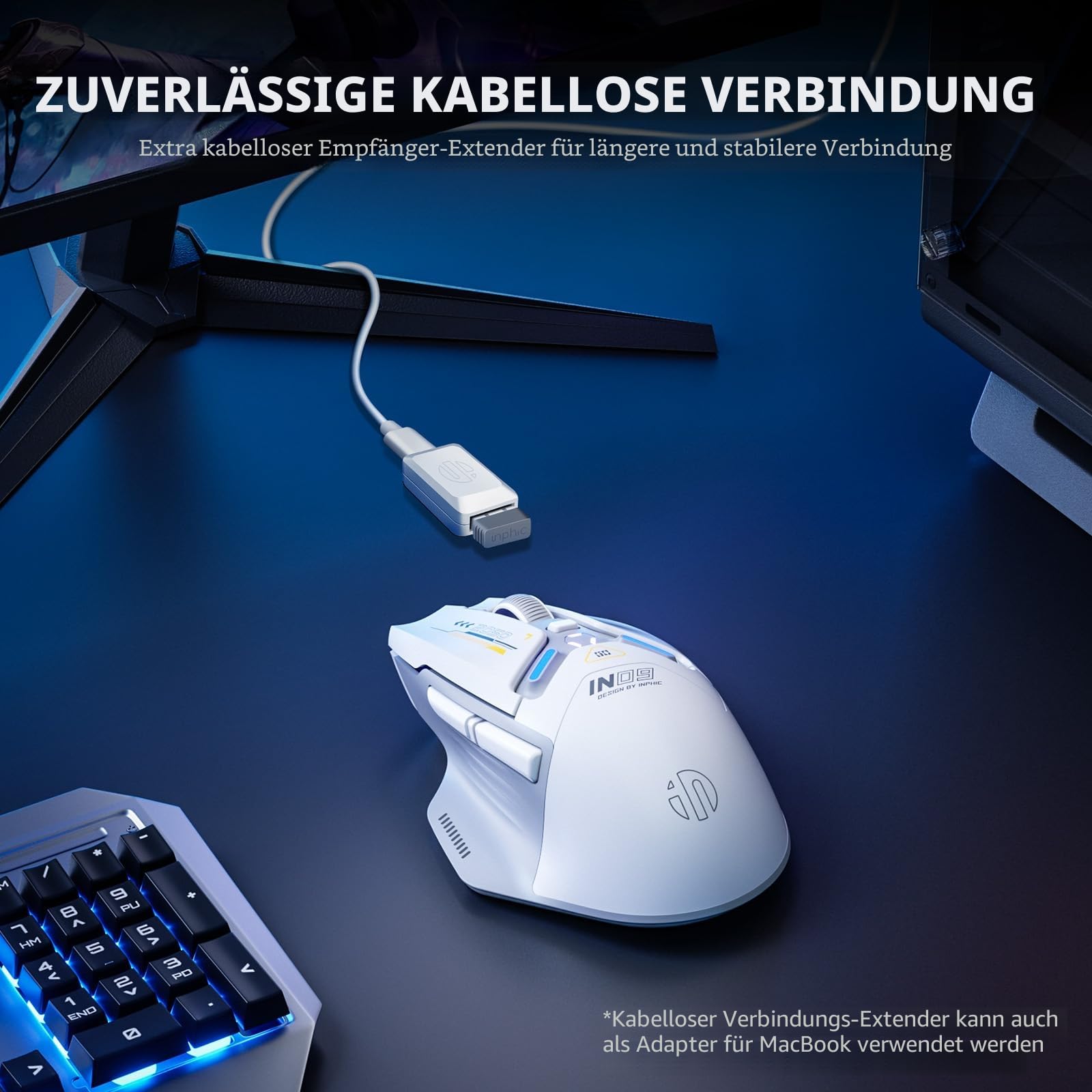 inphic IN9 Gaming Maus kabellos, echte Tri-Mode 2,4G Wireless/Type-C Wired/Bluetooth Maus, 10k DPl, vollständig programmierbar, RGB-Beleuchtung, Hyperspeed wiederaufladbare Funkmaus für Laptop PC 4
