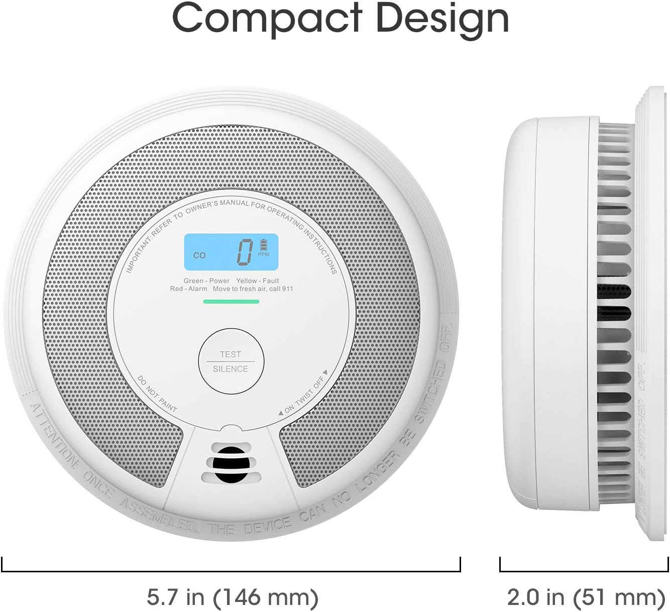 X-Sense 10-Year Battery (Not Hardwired) Combination Smoke & Carbon Monoxide Alarm Detector with LCD Display, Compliant with UL 217 & UL 2034 Standards, SC07 - - 