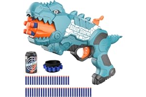 JAKMEAN Dinosquad Gun Dinosaur Blasters Toy Gun for Toddlers Age 3-5, Dino Soft Bullet Toy Gun Outside Toy Shooting Dart Gun for Boys Girls 5-7 year old, 50 Soft Foam Darts & 5-Dart in Rotating Barrel