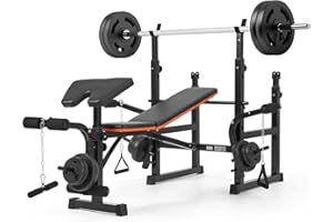 BODIOO 7 In 1 Weight Bench Set with Squat Rack and Preacher Curl Workout Bench with Leg Extension and Leg Curl Adjustable Weight Bench with Barbell Rack Safety Bar Catches 600LBs Weight Capacity for Home Gym