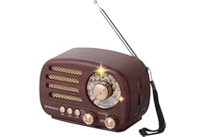 M-Amazup Radios Portable AM FM SW, Retro Radio with Speaker, Transistor Radio Bluetooth 5.3, Rechargeable Battery Powered, TWS, Support TF Card/MP3/USB Playing, Gifts for Senior, Dark Wood