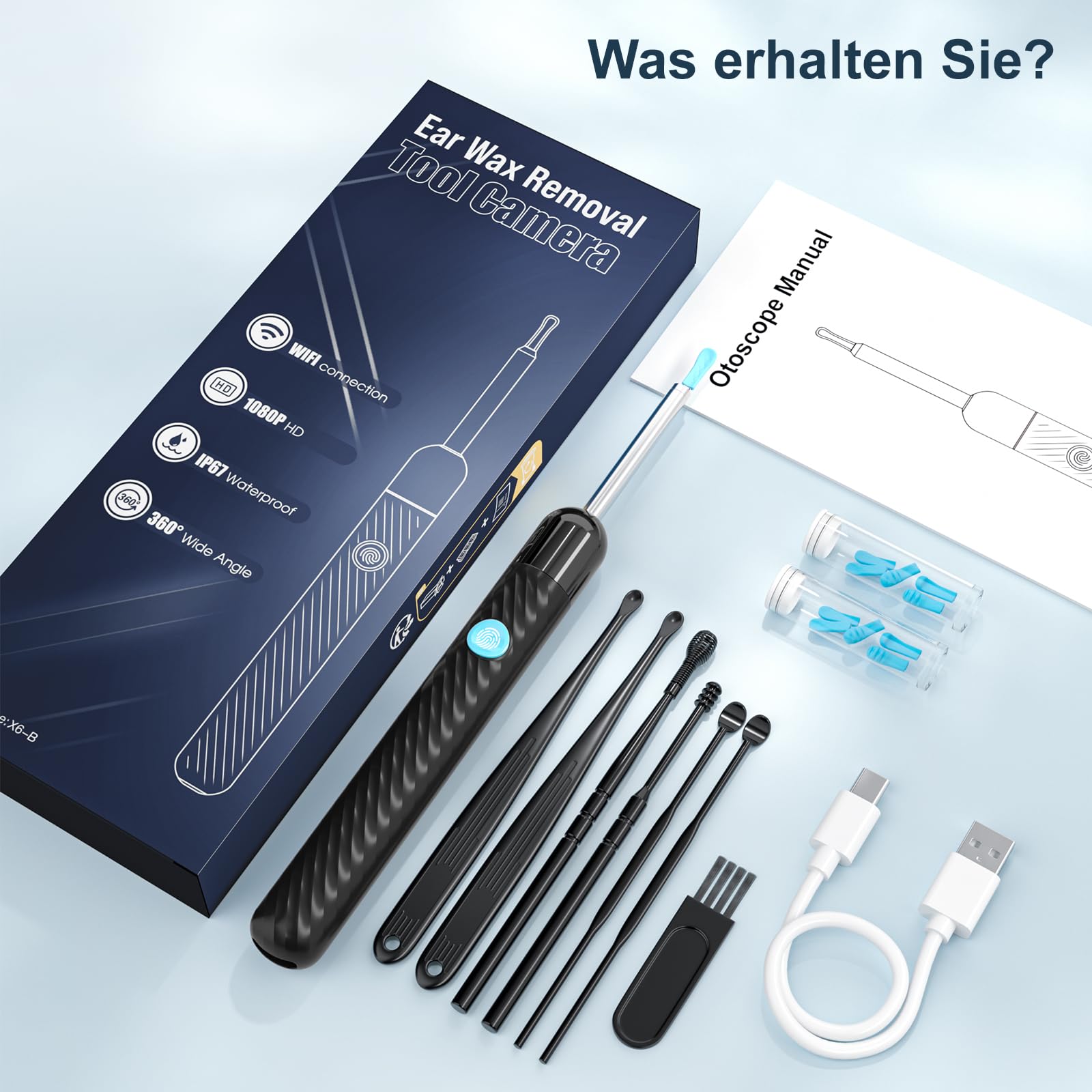 Ohrenschmalz Entferner Otoskop – 1080P HD Ohrenreiniger mit Kamera und 6 LED Lichtern – Ohrreinigungswerkzeug mit 7-teiligem Zubehörset und 11 Silikonaufsätzen – Ohrkamera für iOS & Android 6