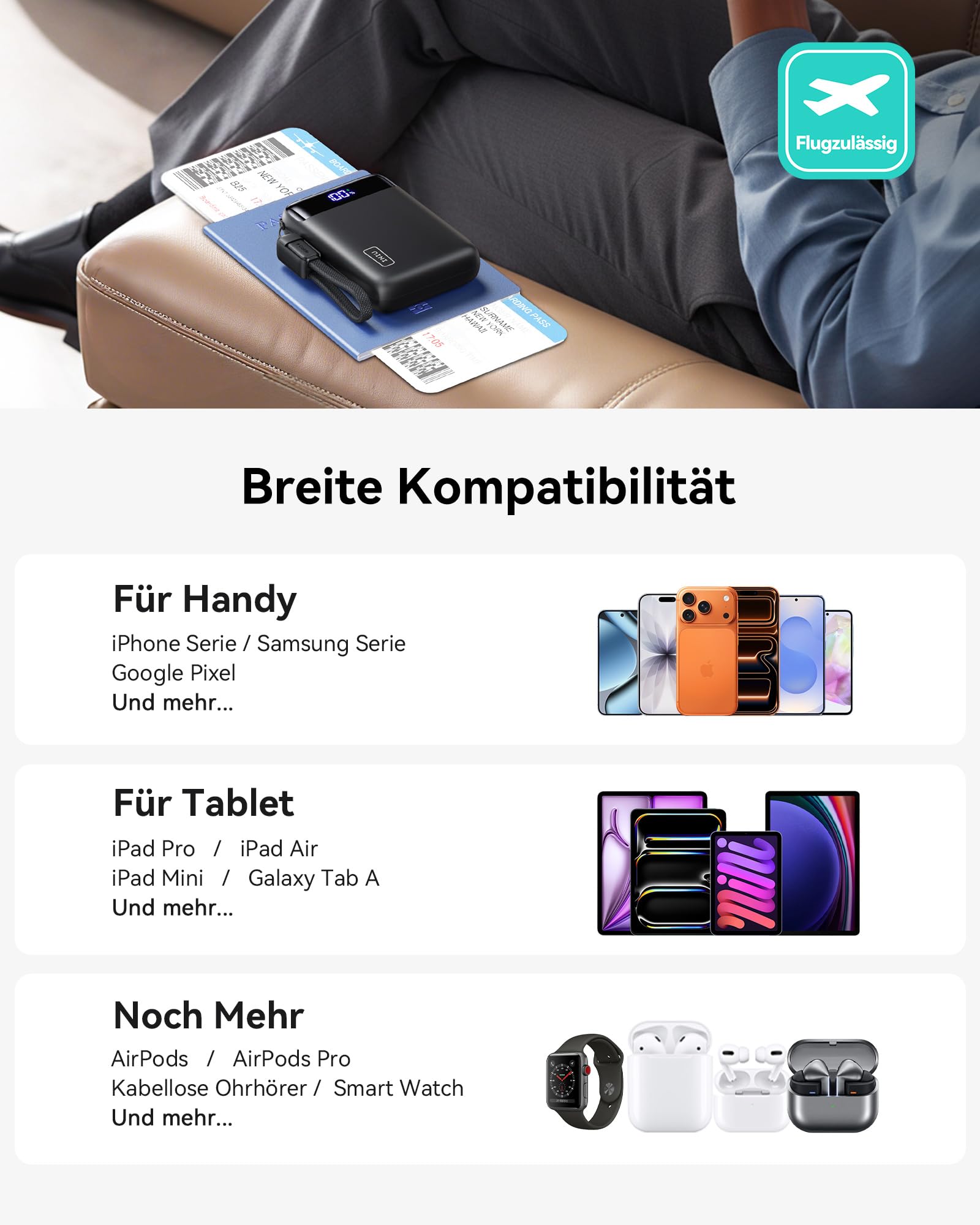 INIU Power Bank, Ultra Klein 20000mAh 22.5W Schnellladefunktion Power Bank iPhone, Mini Externe Handyakkus, Flugtauglich, Reise-Essential, Klein Aber Stark für iPhone 17 16 Pro, Samsung S25, iPad etc 7