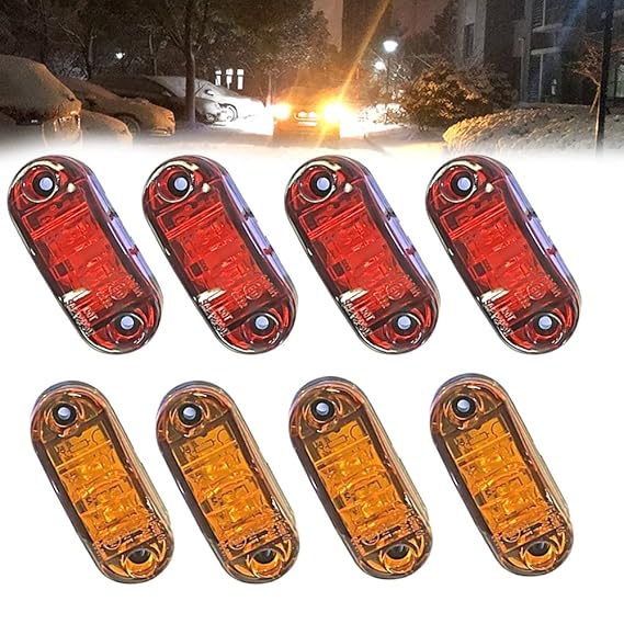 URBEST Universal RedAmber Surface Mount LED Side Fender Marker Lights, Sealed Mini LED Side Marker Clearance Identification Lights
