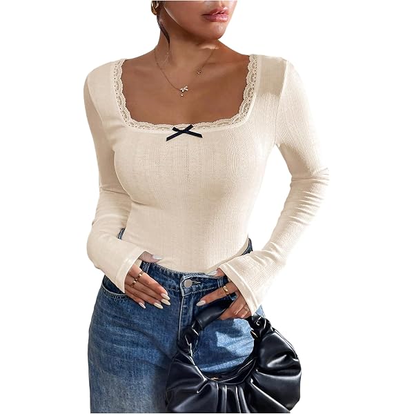 SweatyRocks Women's Ruffle Bell Long Sleeve T Shirts Square Neck