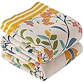 Ffdshc Spring Boho Throw Blanket, Reversible 100% Cotton Ultra Soft Rustic Quilt, Multi-Function Decorative Muslin Throws for Sofa Bed Armchair Camping Blanket,Beige,60"x80"