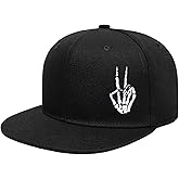 Gothic Skeleton Hand Flat Brim Hat Embroidery Skull Finger Cap Adjustable Snapback
