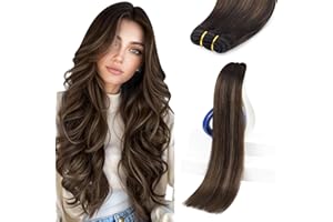 Sunny Hair Weft Hair Extensions Human Hair Straight Sew in Hair Extensions for Women Real Human Hair 16inch Dark Brown Balaya