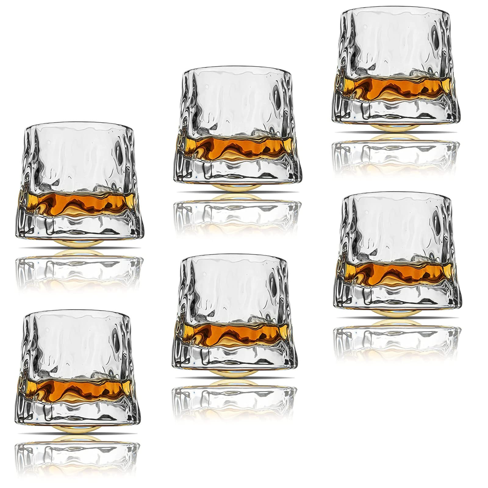 Earnmore 6 Pack Whiskey Glasses Rotatable Decompression Old Fashioned Whiskey Glasses - Bar Whiskey Glasses - Style Glassware for Bourbon - Glasses for Scotch - Rum Glasses (9 oz)