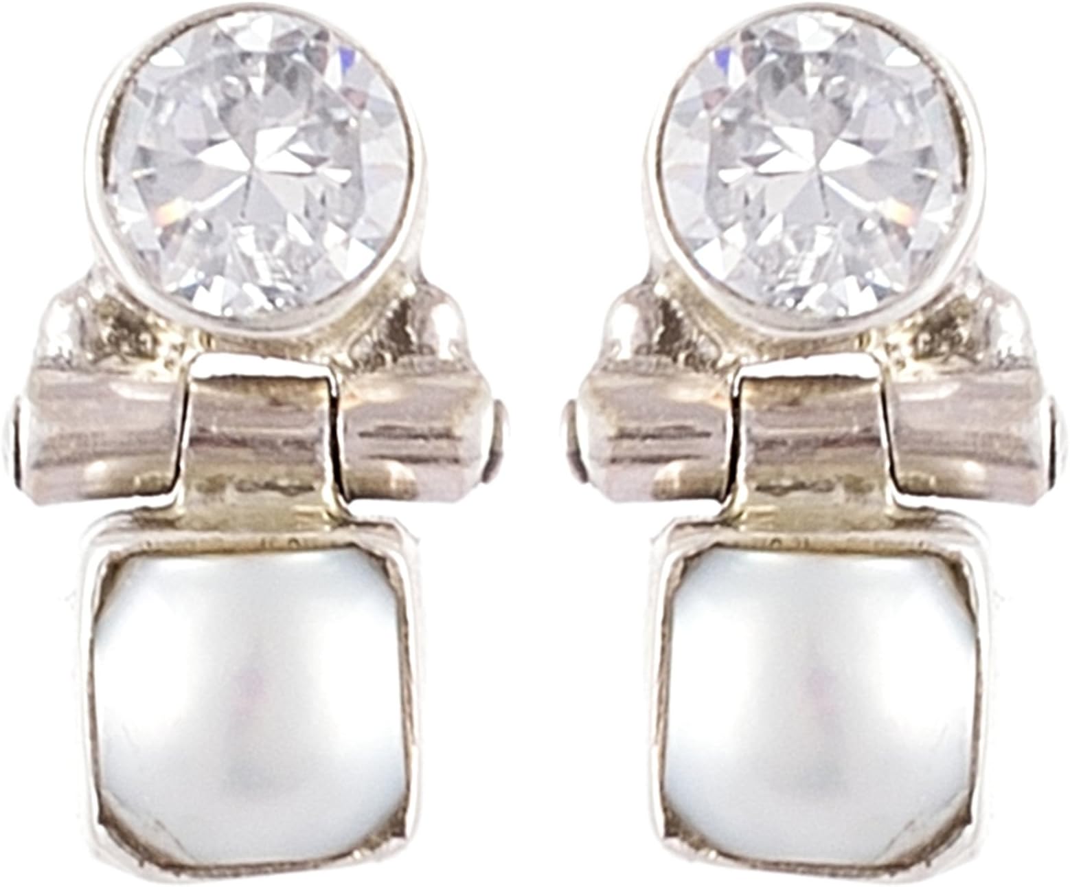 Handicraft Fashion Point 92.5 Sterling Silver Work Zircon and Pearls Drop Earrings for Women