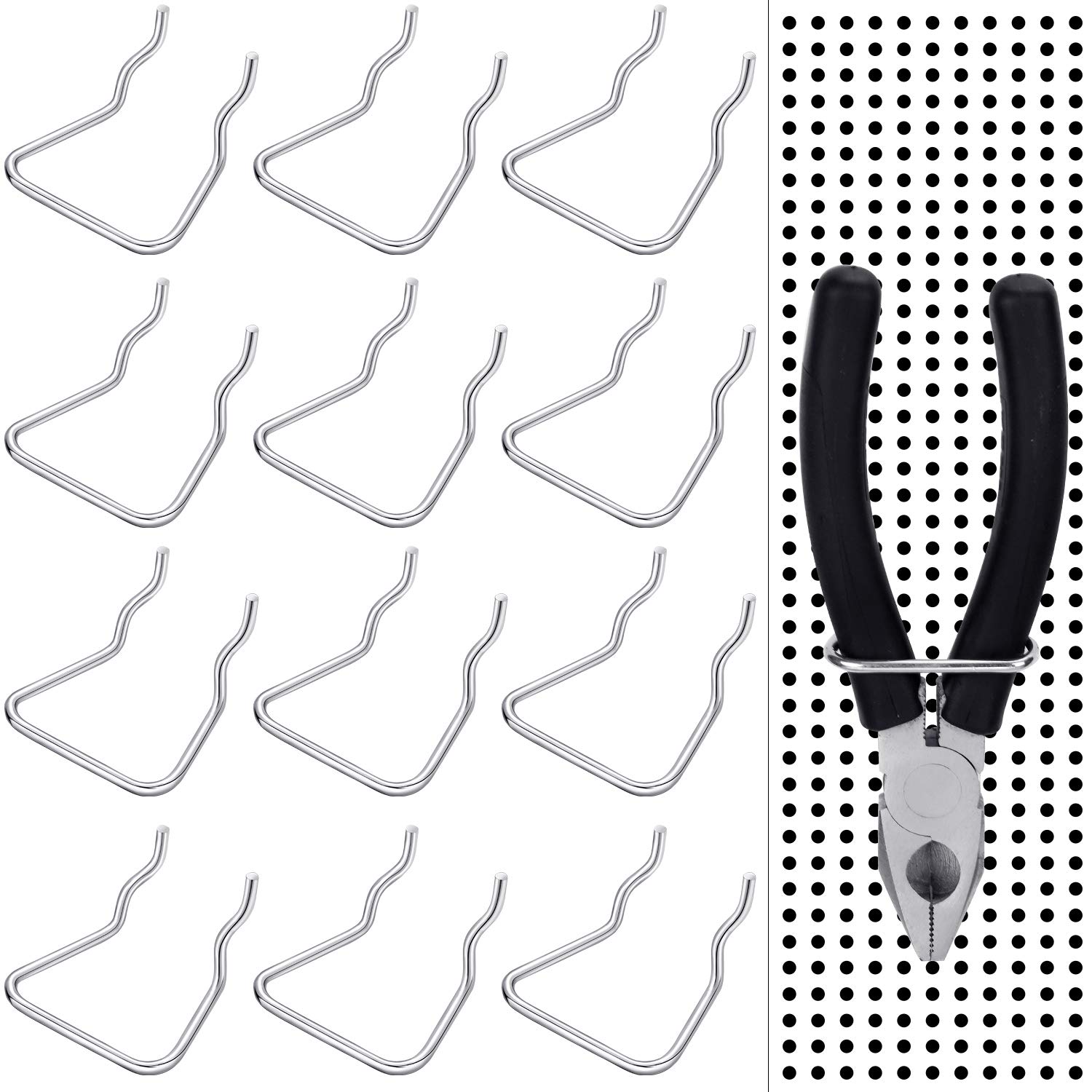 Photo 1 of 16 Pieces Pegboard Plier Holders, Stainless Steel Double Loop Pegboard Hooks Accessories Shelving Display Organizer Hooks for Shop Store Supermarket