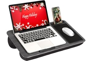 LAPGEAR Home Office Lap Desk with Device Ledge, Mouse Pad, and Phone Holder - Gray Woodgrain - Fits up to 15.6 Inch Laptops -