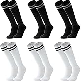 Barrlves 6 Pairs Kids Soccer Socks Striped Knee High Tube Socks Football Uniform Sports Socks for Boys Girls 6-12Years Old