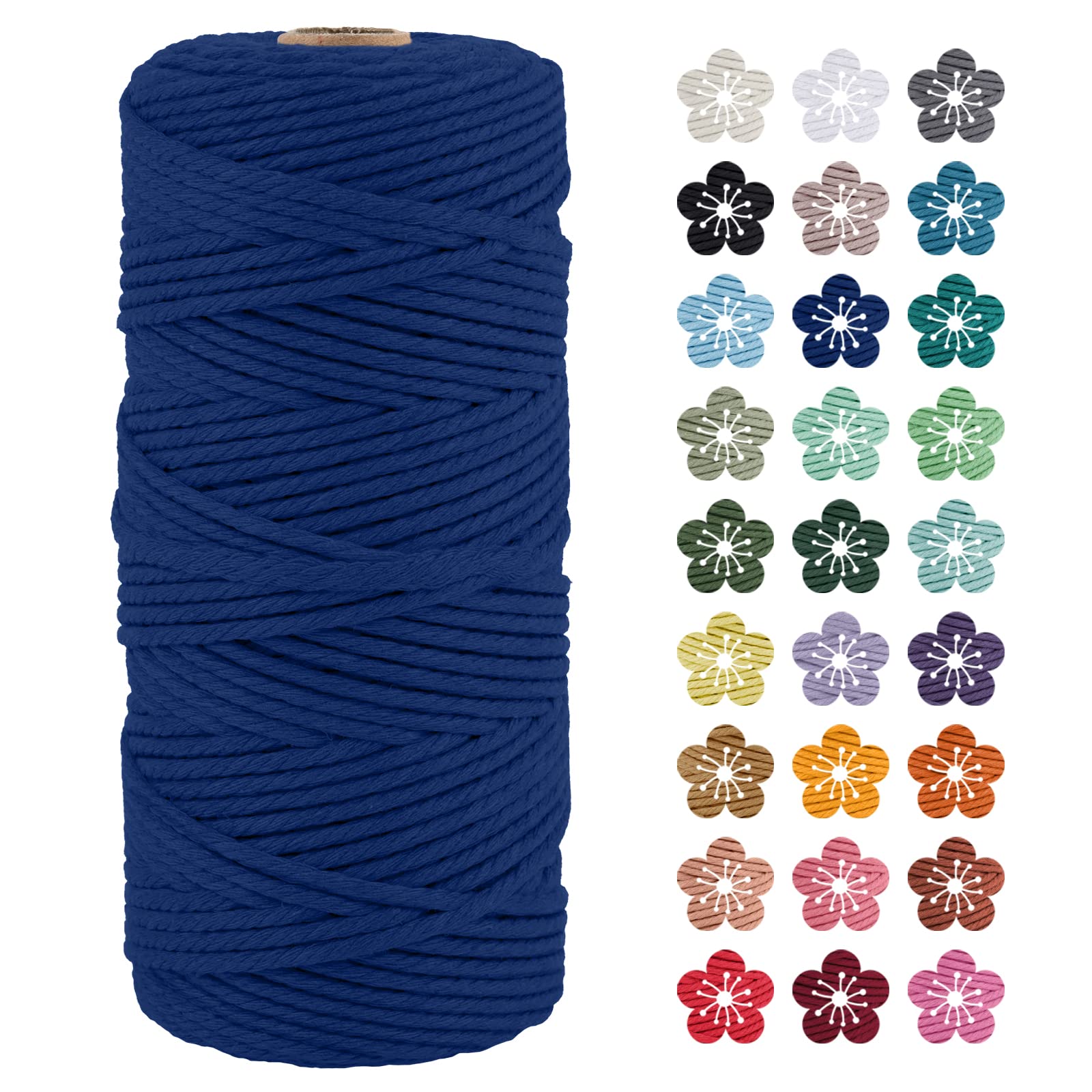 LEREATI Macrame Cord 3mm x 100m, Thick Macrame Rope Natural Cotton Rope Craft String, 4 Strand Twisted Cotton Cord Yarn for DIY Plant Hanger, Wall Hanging, Christmas Decoration (Dark blue) — image 1