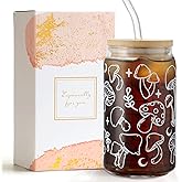 WODOHOLO Christmas Mushrooms Gifts for Women, 16 oz Mushroom Glass Cups with Lids Straws, Mushroom Themed Gift,Birthday Gift for Moms & Best Friends Who Love Mushrooms