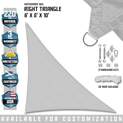 Sunshades Depot 6x8x10 Right Triangle Waterproof Knitted Shade