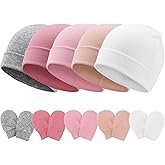AQOKKA Baby Hats and Mittens Set Toddler Cotton Beanie Infant Cap No Scratch Gloves Newborn Hospital Hats