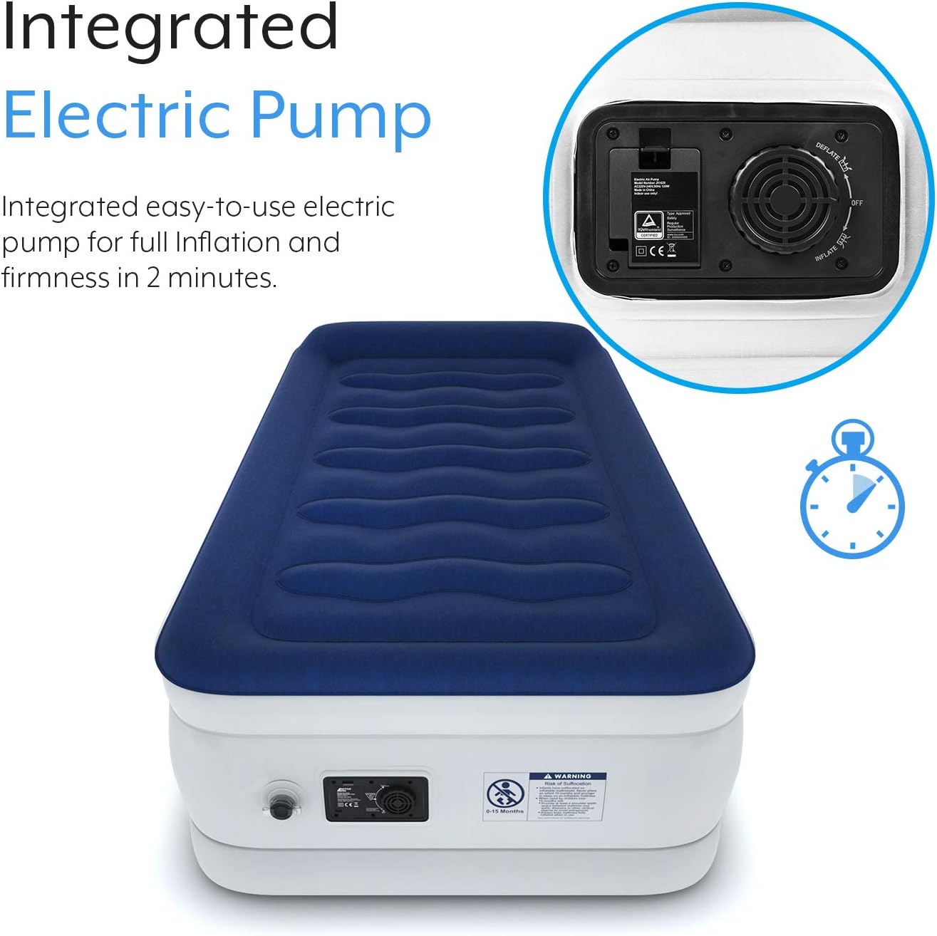 Active Era Luxury Twin Size Air Mattress (Single) - Elevated Inflatable Air Bed, Electric Built-in Pump, Raised Pillow & Structured I-Beam Technology, Height 21": Sports & Outdoors