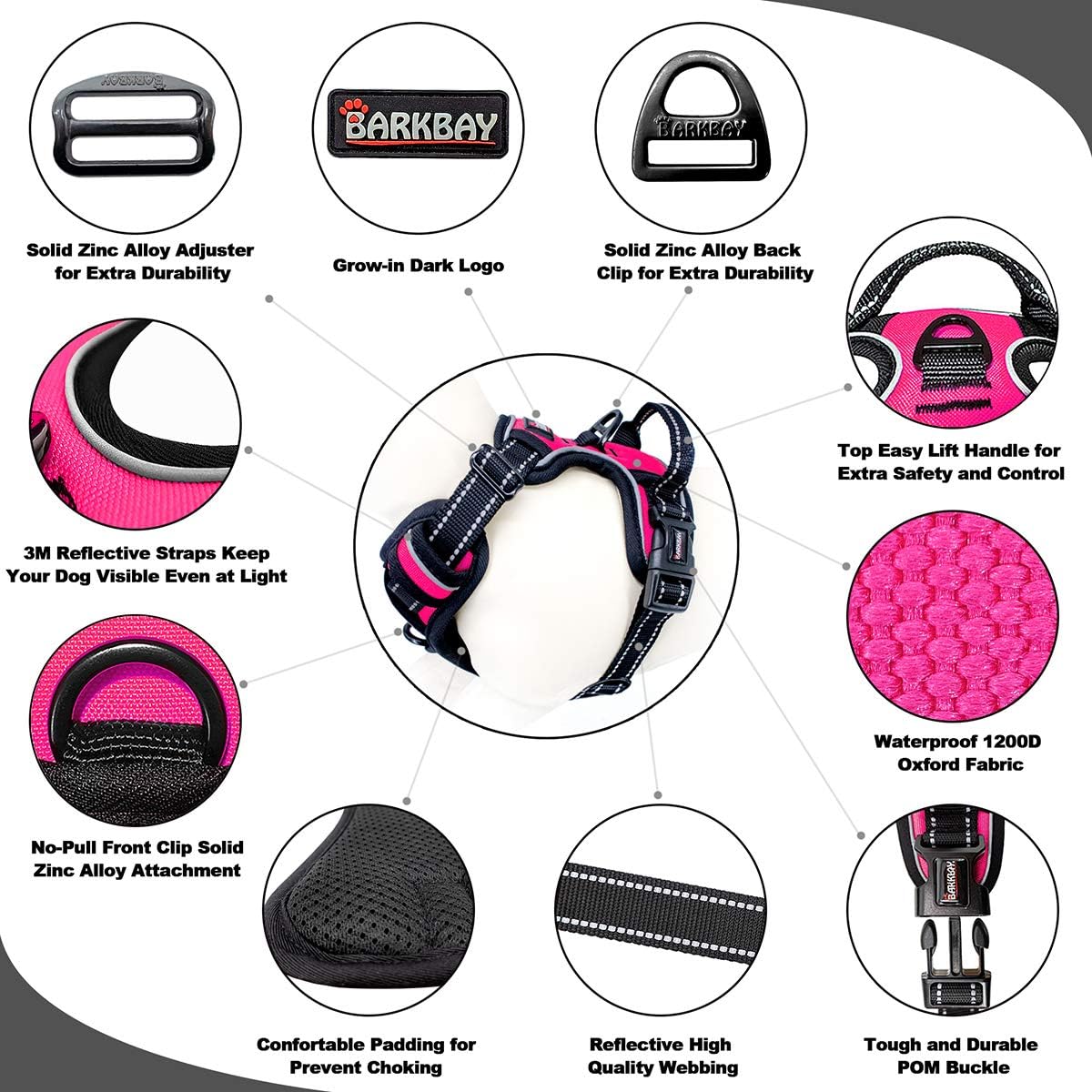 BARKBAY No Pull Dog Harness Large Step in Reflective Dog Harness with Front Clip and Easy Control Handle for Walking Training Running(Pink,L) - Image 5